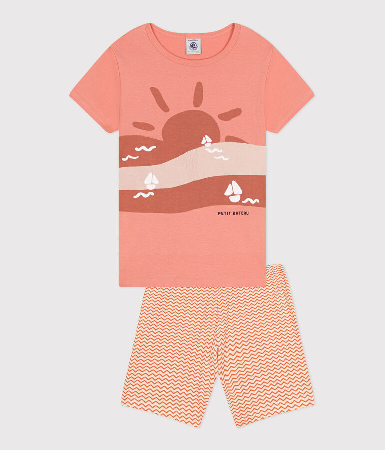 Pyjama short enfant en coton orange ABRICOT/ MULTICO