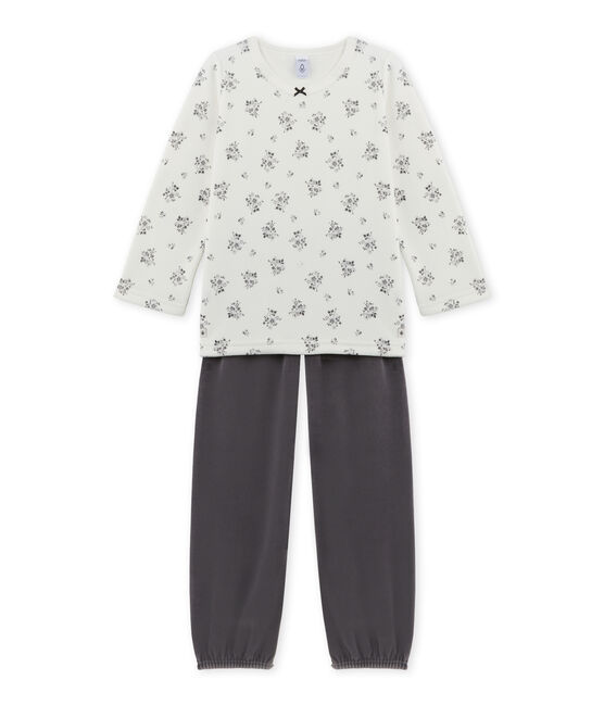 Pyjama fille en bouclette velours gris MAKI/blanc LAIT/ MULTICO