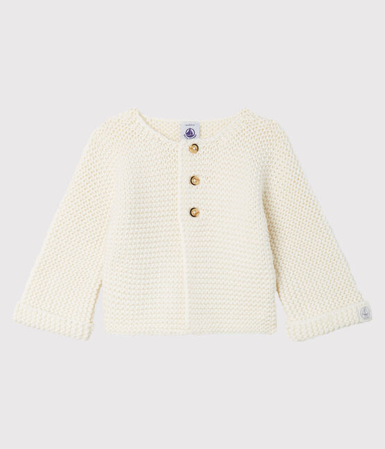 Cardigan laine et coton point mousse bébé fille blanc MARSHMALLOW