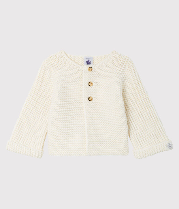 Cardigan laine et coton point mousse b&eacute;b&eacute; fille blanc