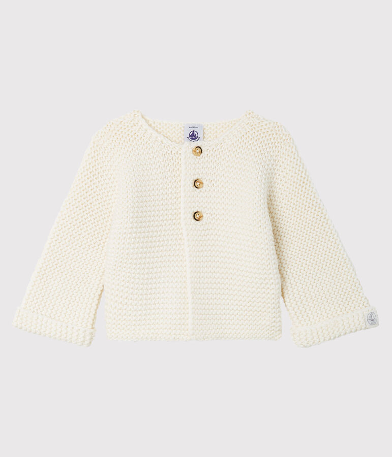 Cardigan laine et coton point mousse b&eacute;b&eacute; fille blanc