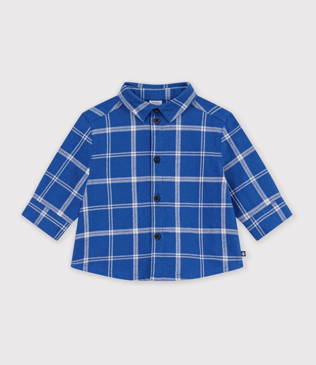 Chemise b&eacute;b&eacute; en flanelle &agrave; carreaux bleu/&eacute;cru