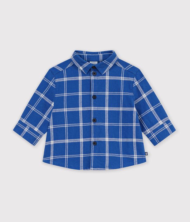 Chemise b&eacute;b&eacute; en flanelle &agrave; carreaux bleu/&eacute;cru