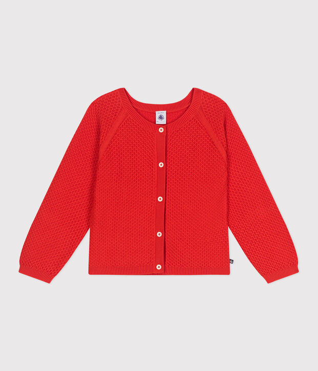 Cardigan enfant en coton point fantaisie rouge