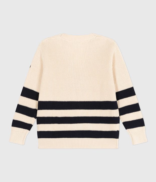 Cardigan femme en coton &agrave; rayures &eacute;cru/bleu