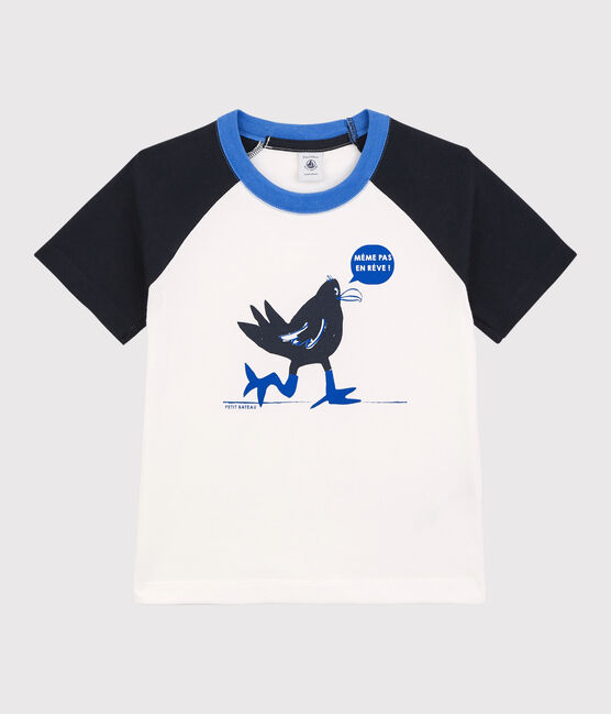 T-shirt manches courtes enfant garçon blanc MARSHMALLOW/bleu SMOKING