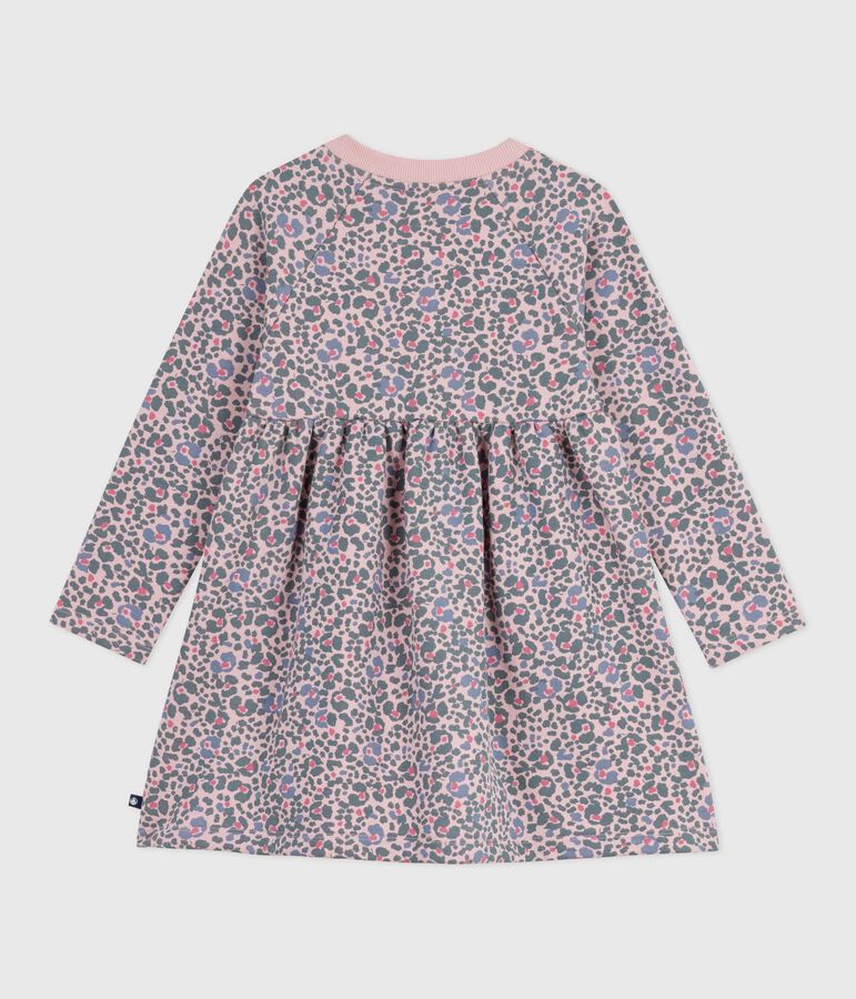 Robe enfant manches longues en coton rose JOLI/blanc MULTICO