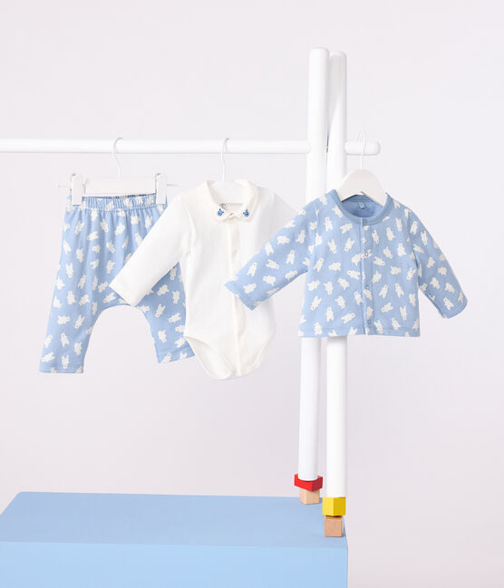 Ensemble 3 pièces bébé imprimé ours et son body brodé au col bleu ADRIATIC/ MULTICO