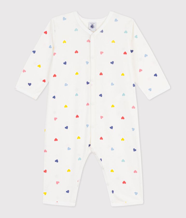 Pyjama b&eacute;b&eacute; en coton sans pieds imprim&eacute; c&oelig;urs blanc MARSHMALLOW/blanc MULTICO
