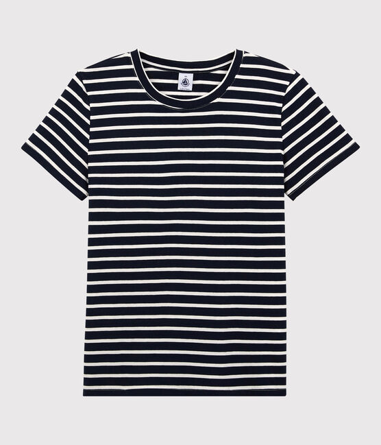 Tee-shirt LE DROIT col rond en coton bio Femme bleu SMOKING/blanc MARSHMALLOW