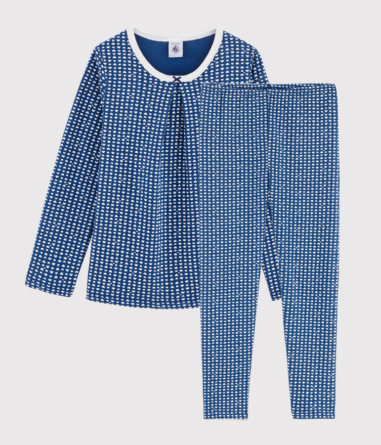 Pyjama imprim&eacute; c&oelig;urs petite fille en tubique bleu MAJOR/blanc MARSHMALLOW