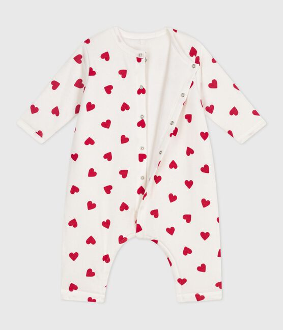 Combinaison ouatinée bébé en coton, imprimé cœurs blanc MARSHMALLOW/rouge TERKUIT
