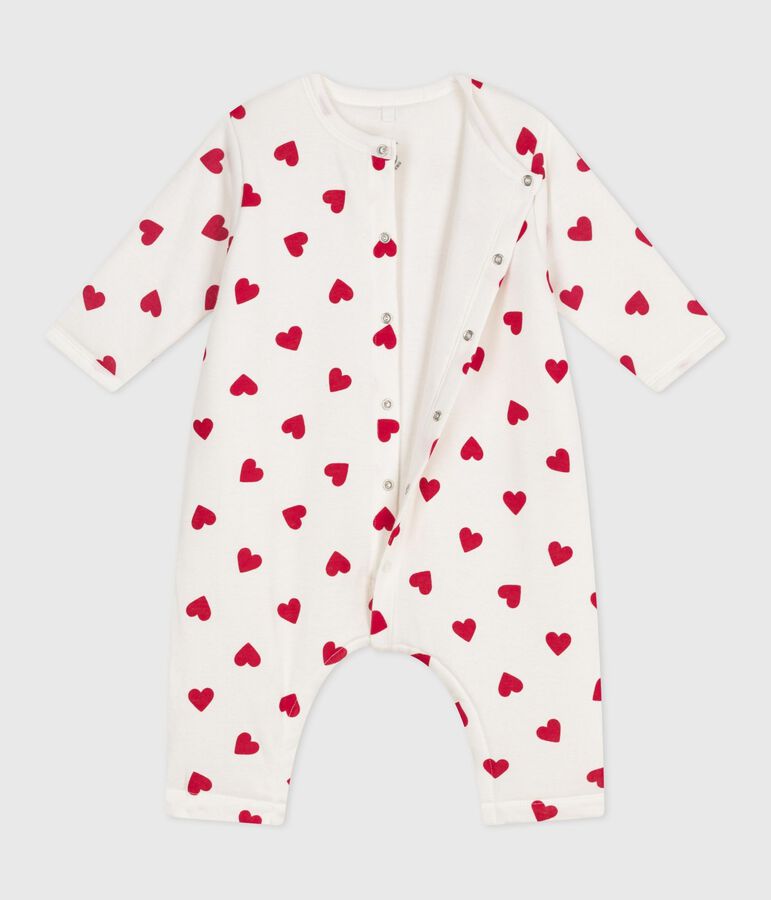 Combinaison ouatin&eacute;e b&eacute;b&eacute; en coton, imprim&eacute; c&oelig;urs blanc MARSHMALLOW/rouge TERKUIT
