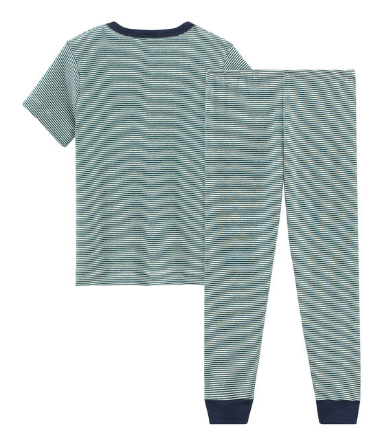 Pyjama à manches courtes petit garçon en côte vert PINEDE/blanc MARSHMALLOW
