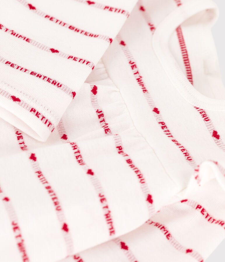 Robe legging jacquard b&eacute;b&eacute; en coton blanc MARSHMALLOW/rouge TERKUIT