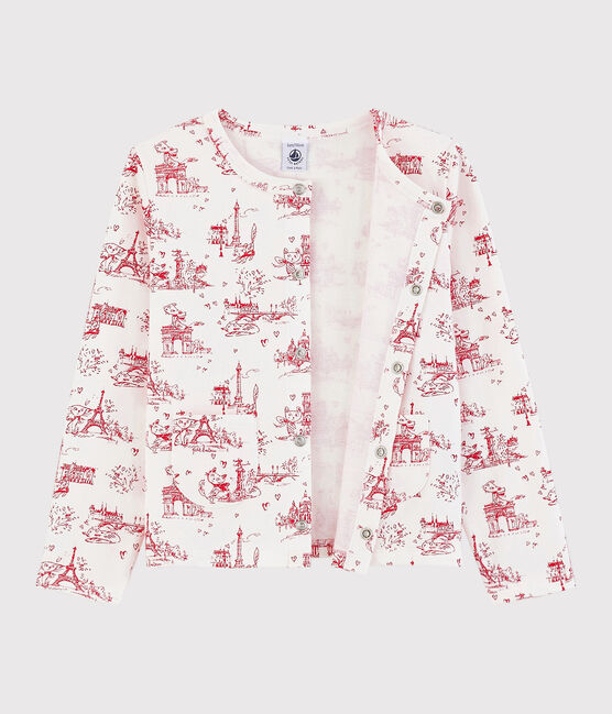Cardigan en molleton enfant fille blanc MARSHMALLOW/rouge TERKUIT