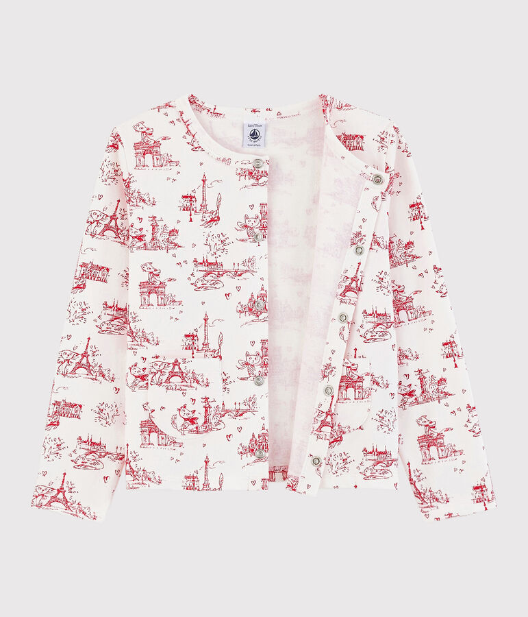 Cardigan en molleton enfant fille blanc/rouge