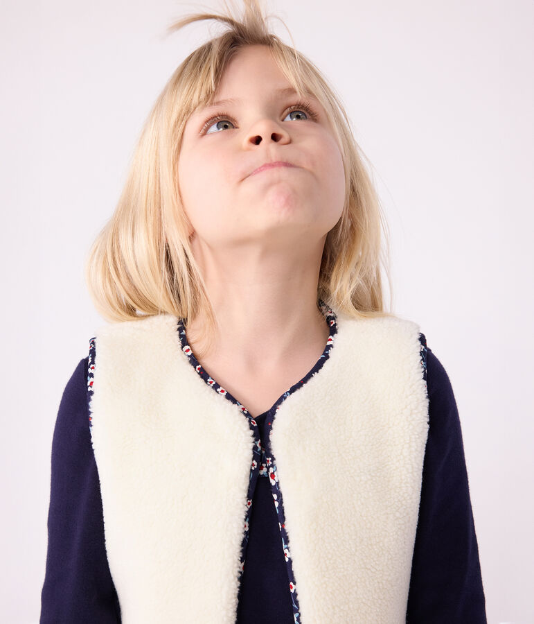 Gilet enfant en popeline de coton et sherpa sans manche imprim&eacute; bleu SOIR/ MULTICO