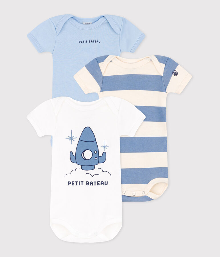 Lot de 3 bodies manches courtes en coton b&eacute;b&eacute; multicouleur