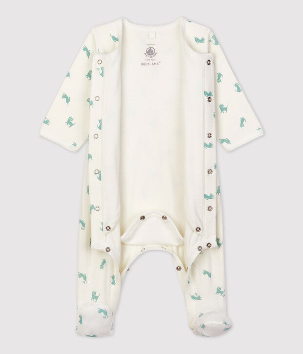 Bodyjama b&eacute;b&eacute; en coton biologique blanc/vert