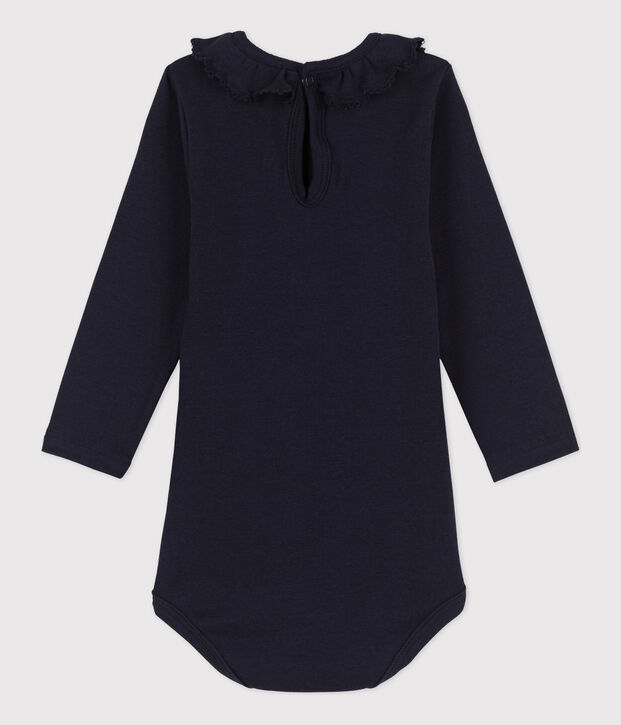 Body manches longues b&eacute;b&eacute; &agrave; collerette en coton bleu marine
