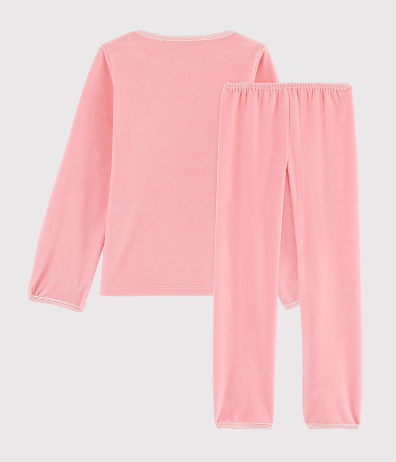 Pyjama rose animaux yoga petite fille en velours rose GRETEL