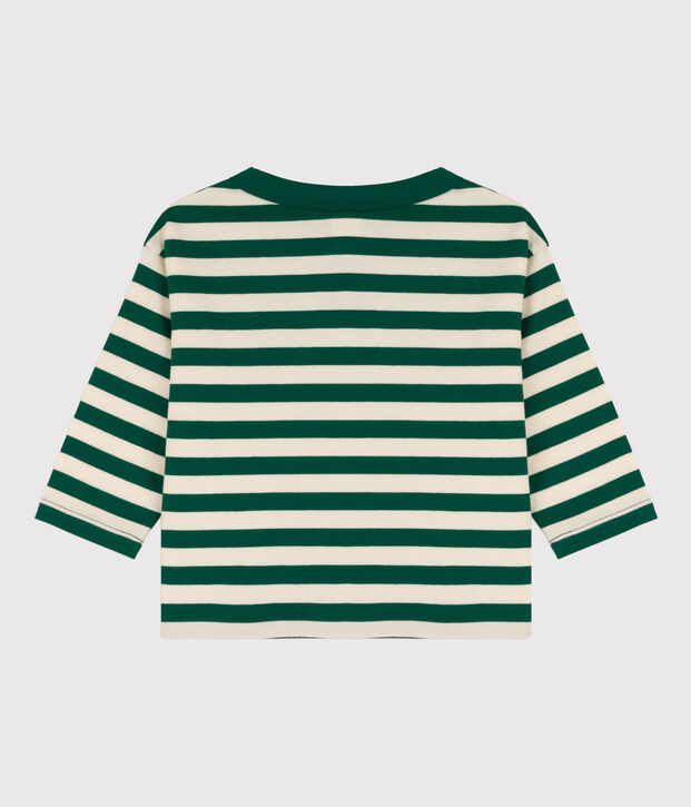 Tee-shirt manches longues b&eacute;b&eacute; en coton vert/&eacute;cru