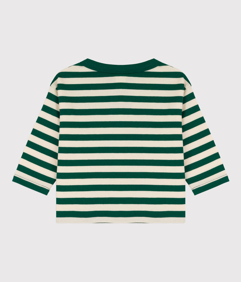 Tee-shirt manches longues b&eacute;b&eacute; en coton vert/&eacute;cru