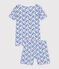 Pyjama short très ajusté enfant en coton fleuri blanc MARSHMALLOW/blanc MULTICO