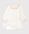 Robe manches longues bi-matière bébé fille blanc MARSHMALLOW/jaune OR