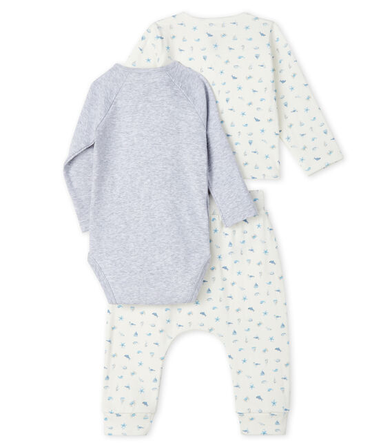 Ensemble 3 pièces bébé mixte en tubique blanc MARSHMALLOW/bleu TOUDOU/ MULTICO