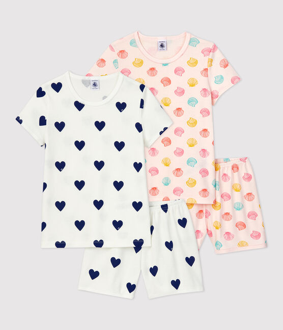 Lot de 2 pyjacourts cœurs et coquillages petite fille en coton variante 1