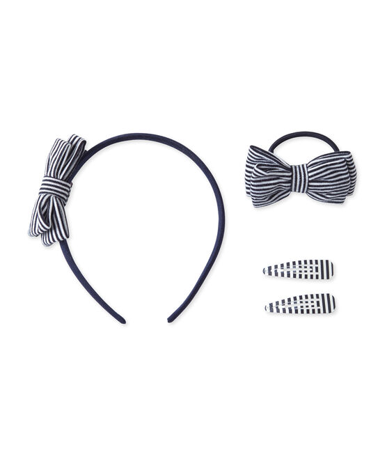 Kit serre-tête et accessoires cheveux en milleraies bleu SMOKING/beige COQUILLE