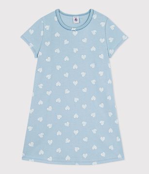 Chemise de nuit enfant en coton manches courtes imprimé cœurs vert/blanc