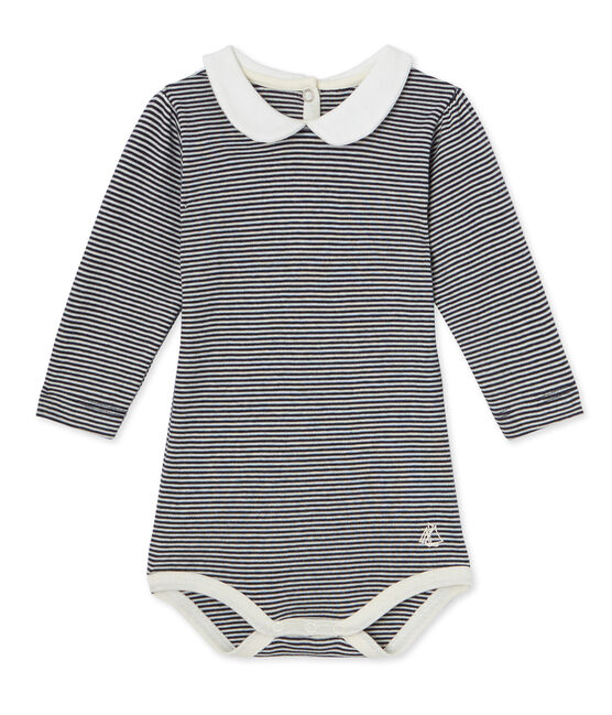 Body bébé fille en milleraies bleu SMOKING/beige COQUILLE