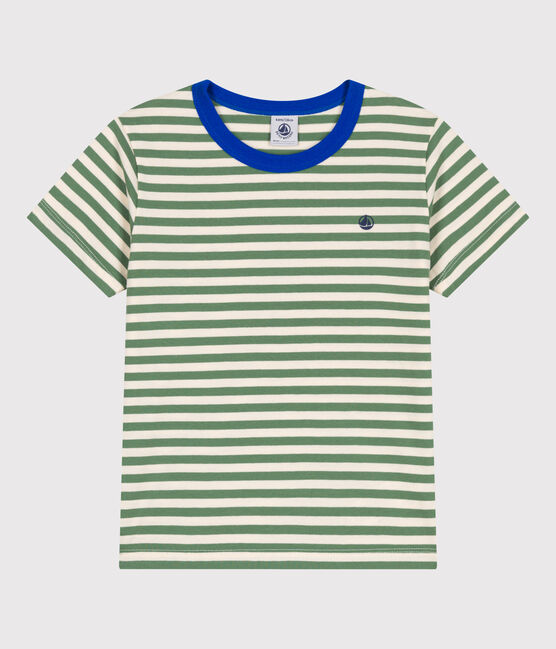 Teeshirt enfant en coton manches courtes à rayures vert PALMERAIE/ AVALANCHE