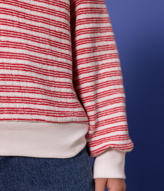 Sweatshirt rayé enfant fille / garçon blanc MARSHMALLOW/rouge PEPS