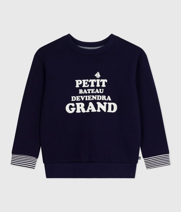 Sweatshirt enfant en coton imprim&eacute; bleu marine