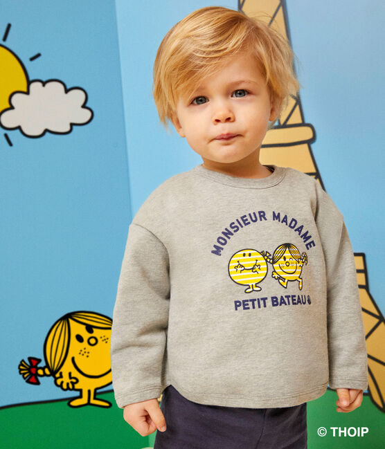 Sweatshirt Monsieur Madame en molleton bébé gris CHATON CHINE