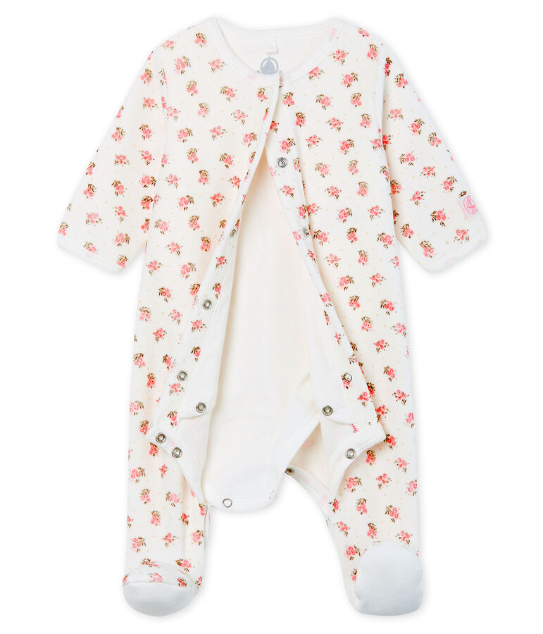Bodyjama b&eacute;b&eacute; fille en velours blanc MARSHMALLOW/blanc MULTICO