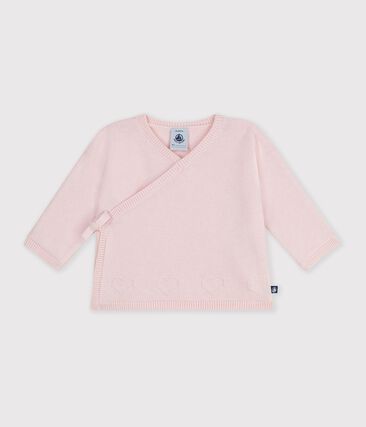 Brassière bébé cache-cœur en tricot laine et coton ajouré
