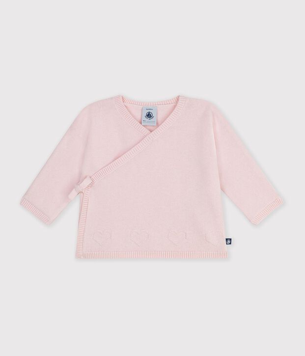 Brassi&egrave;re b&eacute;b&eacute; cache-c&oelig;ur en tricot laine et coton ajour&eacute; rose clair