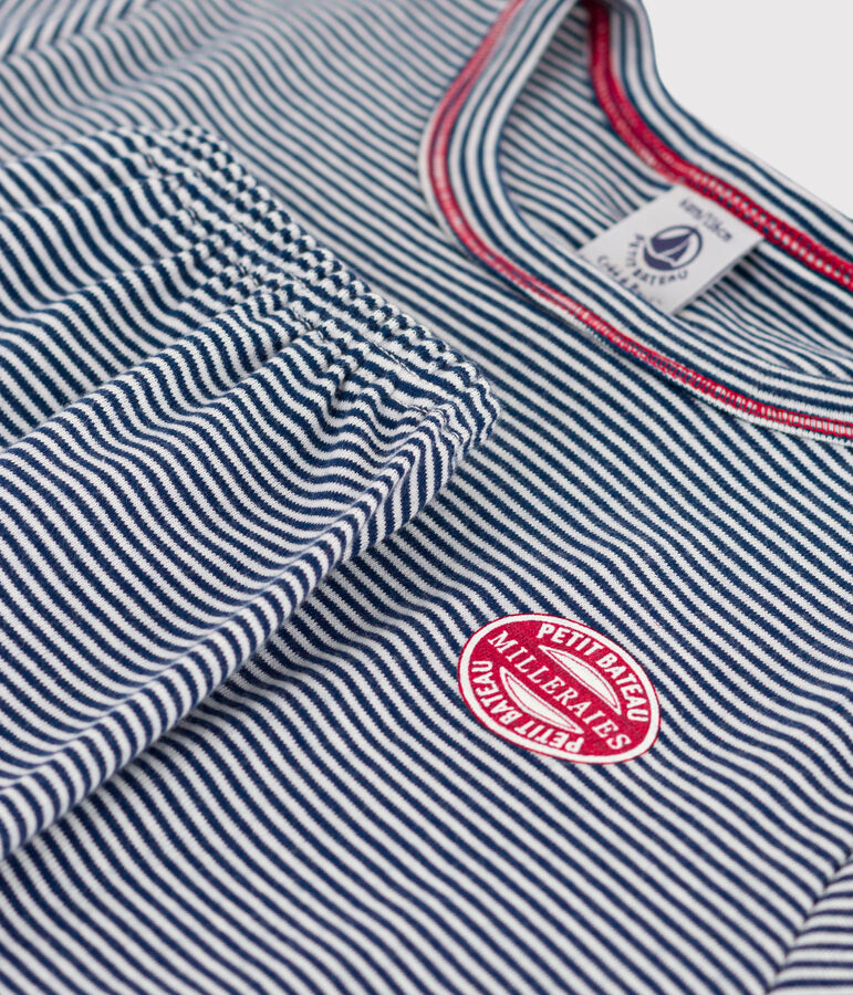 Pyjacourt milleraies en coton enfant bleu/blanc