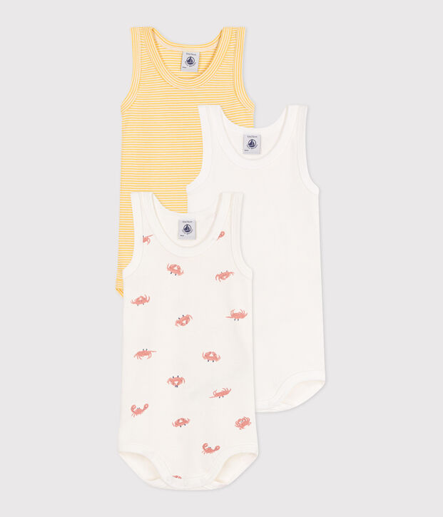 Lot de 3 bodies sans manches en coton crabe b&eacute;b&eacute; multicouleur