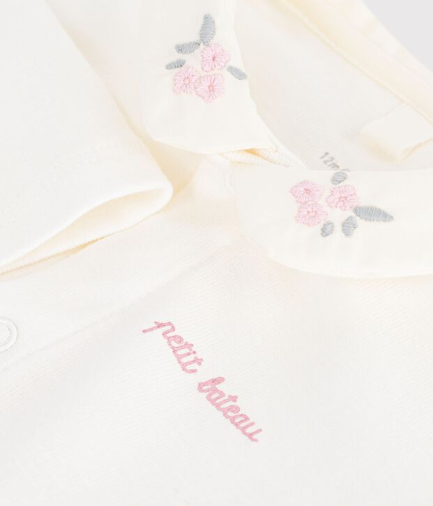Body b&eacute;b&eacute; en coton manches longues &agrave; col brod&eacute; uni rose/rose