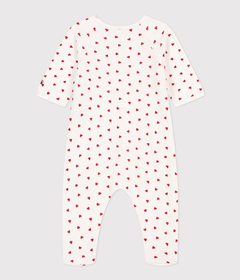 Pyjama b&eacute;b&eacute; en velours c&oelig;urs blanc MARSHMALLOW/rouge TERKUIT