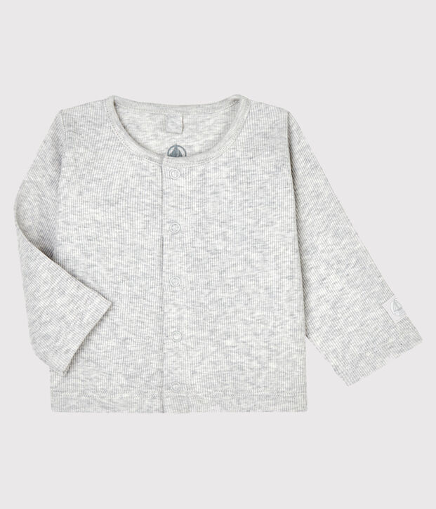 Cardigan b&eacute;b&eacute; en c&ocirc;te 2x2 gris chin&eacute; clair