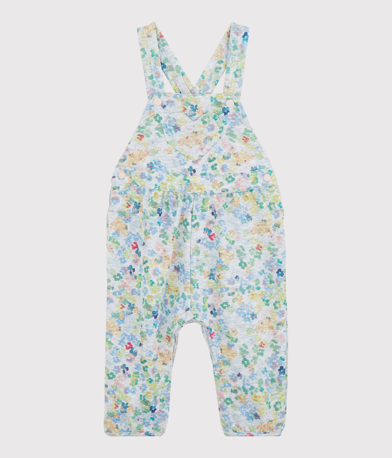 Salopette en molleton b&eacute;b&eacute; fille. gris POUSSIERE/blanc MULTICO