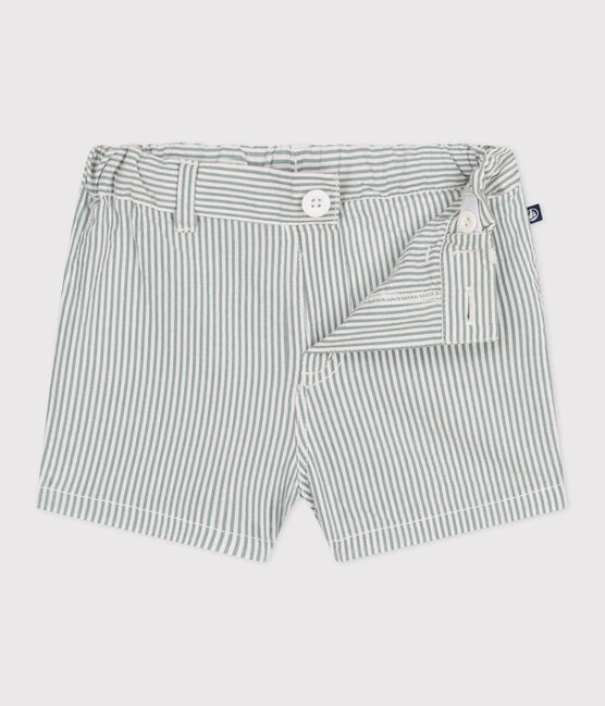 Short bébé en seersucker rayé blanc MARSHMALLOW/bleu BRUT