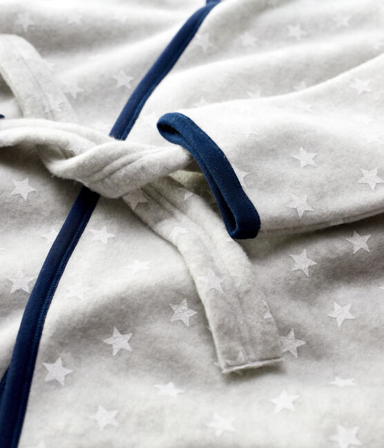 Robe de chambre étoiles en polaire enfant gris BELUGA/blanc ECUME